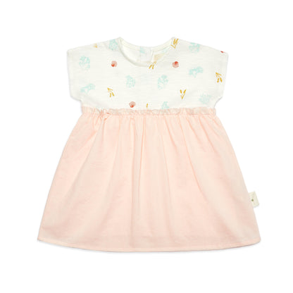 Baby dress with white top and pink skirt on a white background
